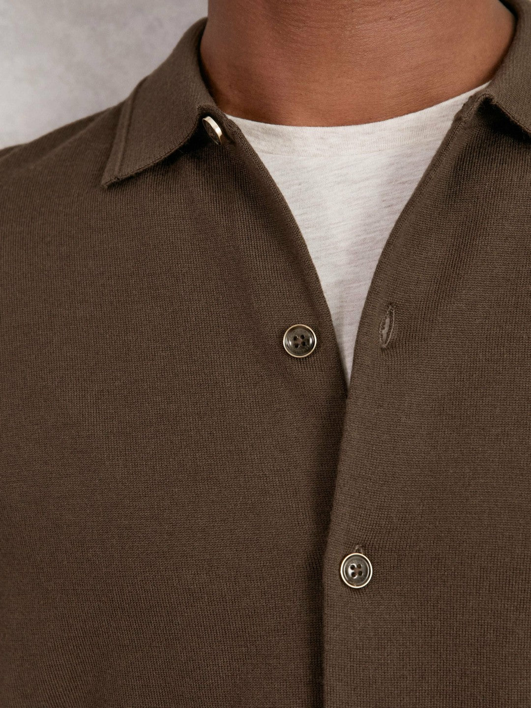 Reiss Merino Wool Button-Through Cardigan in Chocolate Brown
