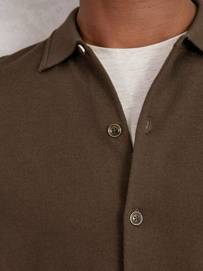 Reiss Merino Wool Button-Through Cardigan in Chocolate Brown