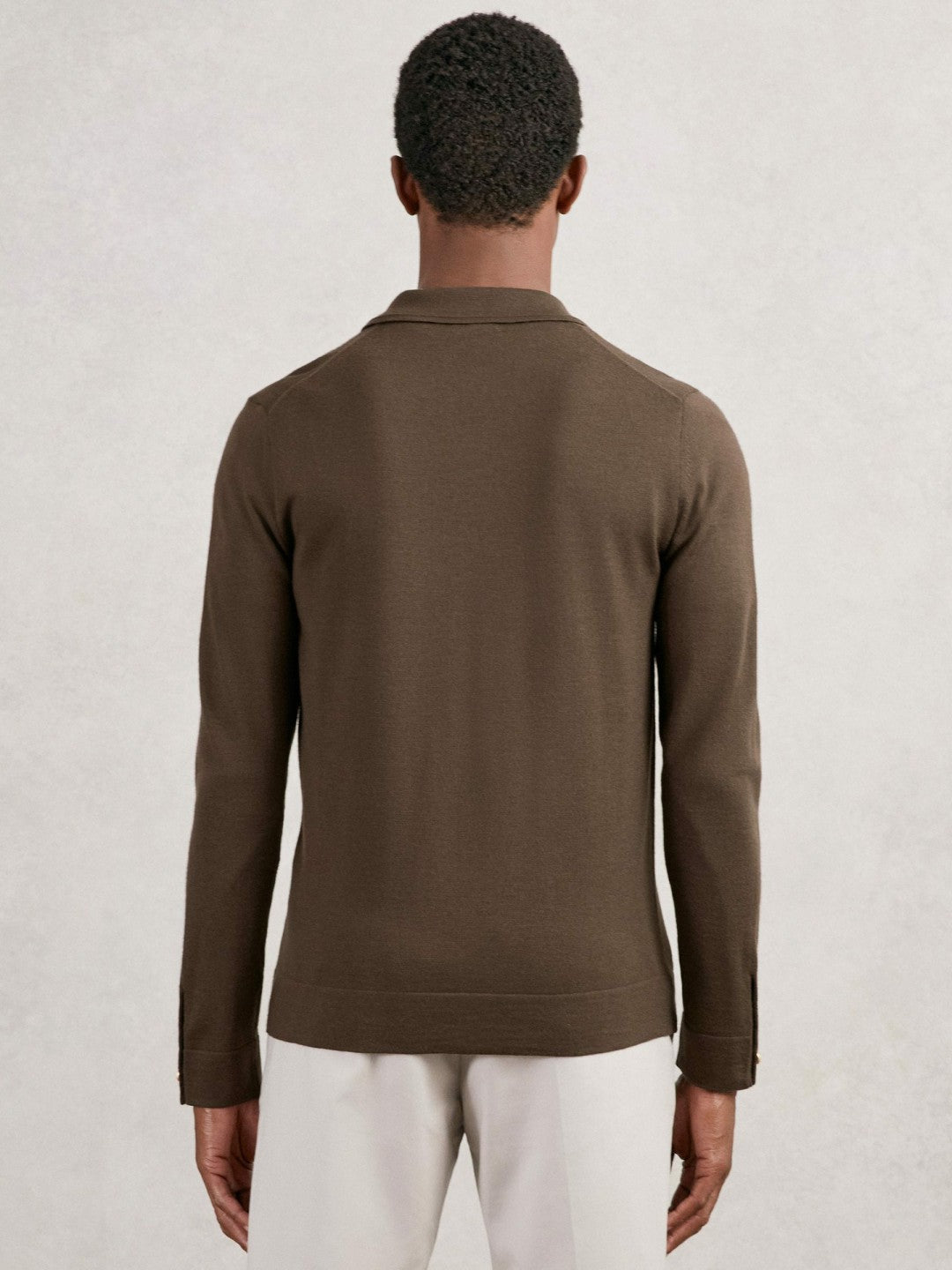 Reiss Merino Wool Button-Through Cardigan in Chocolate Brown