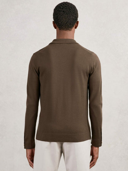 Reiss Merino Wool Button-Through Cardigan in Chocolate Brown