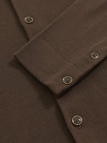 Reiss Merino Wool Button-Through Cardigan in Chocolate Brown