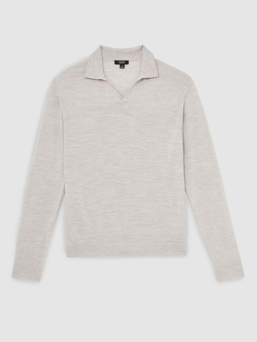 Reiss Merino Wool Open-Collar Polo Shirt in Wicker Brown Melange