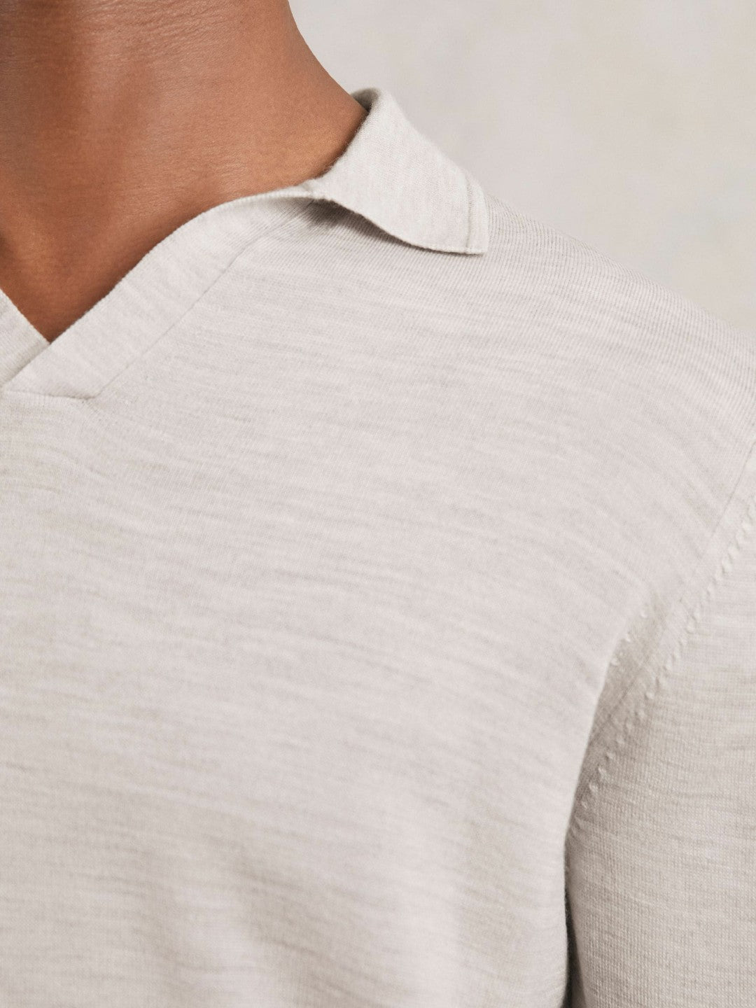 Reiss Merino Wool Open-Collar Polo Shirt in Wicker Brown Melange