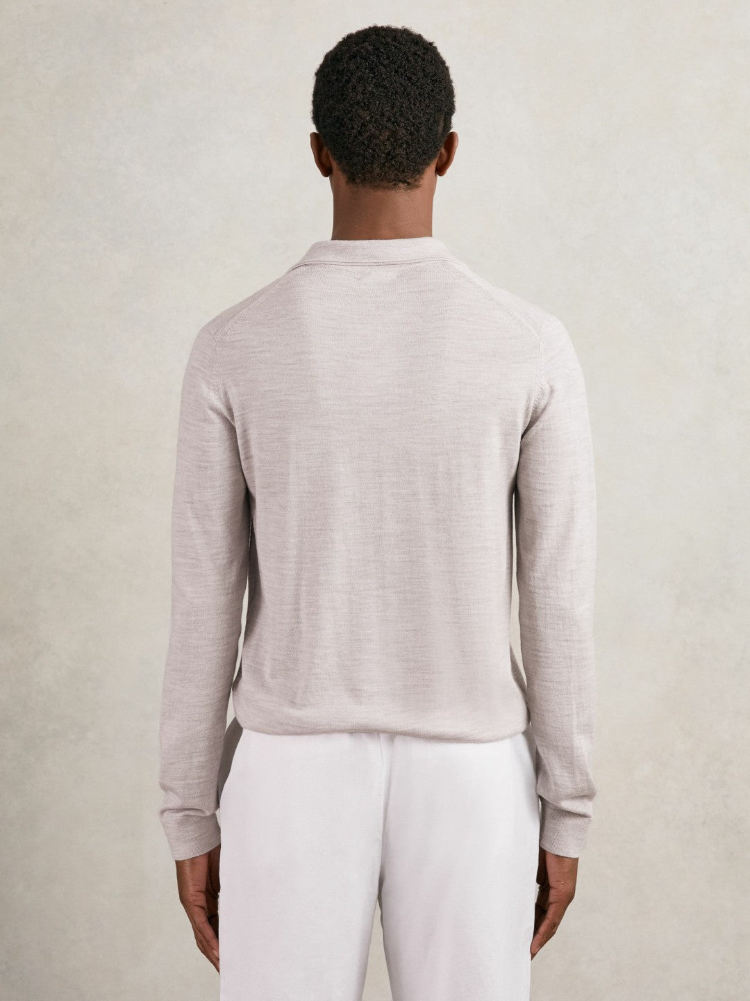 Reiss Merino Wool Open-Collar Polo Shirt in Wicker Brown Melange