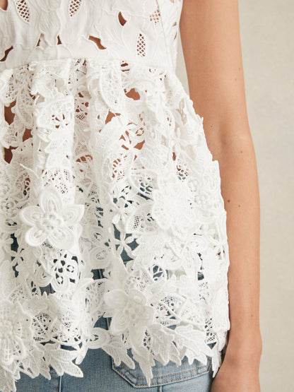Reiss Cotton Cut Out Lace Cami Top in Ivory