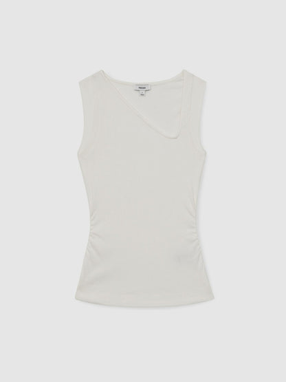 Reiss Stretch-Cotton Ribbed Asymmetric Vest in White