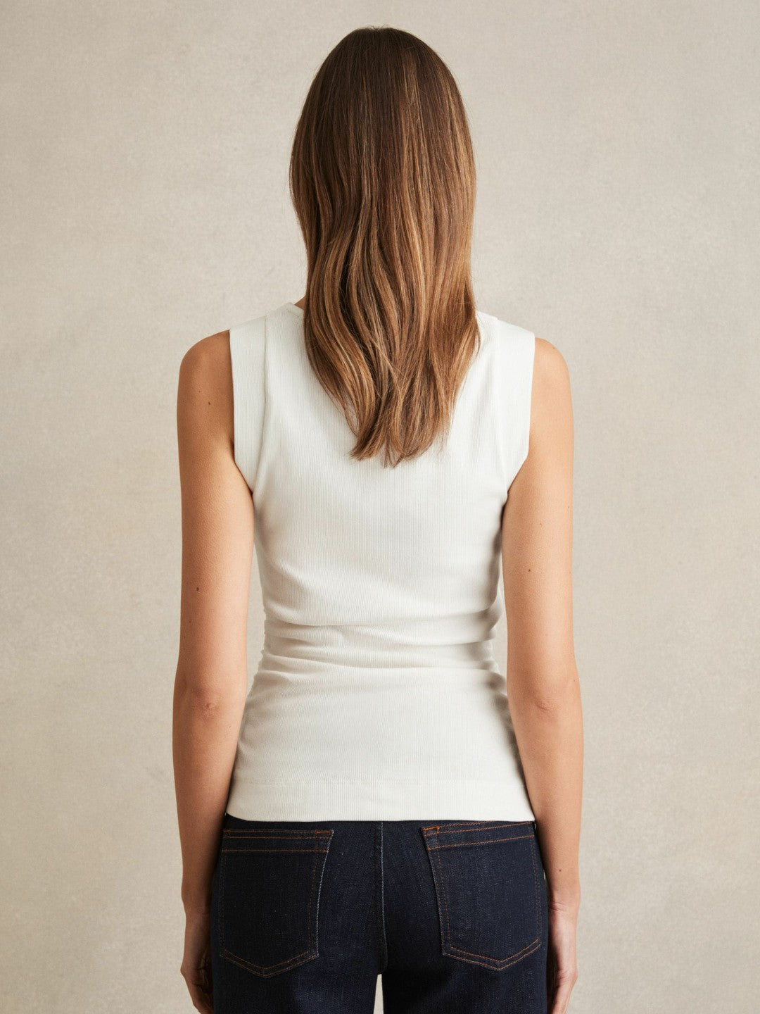 Reiss Stretch-Cotton Ribbed Asymmetric Vest in White