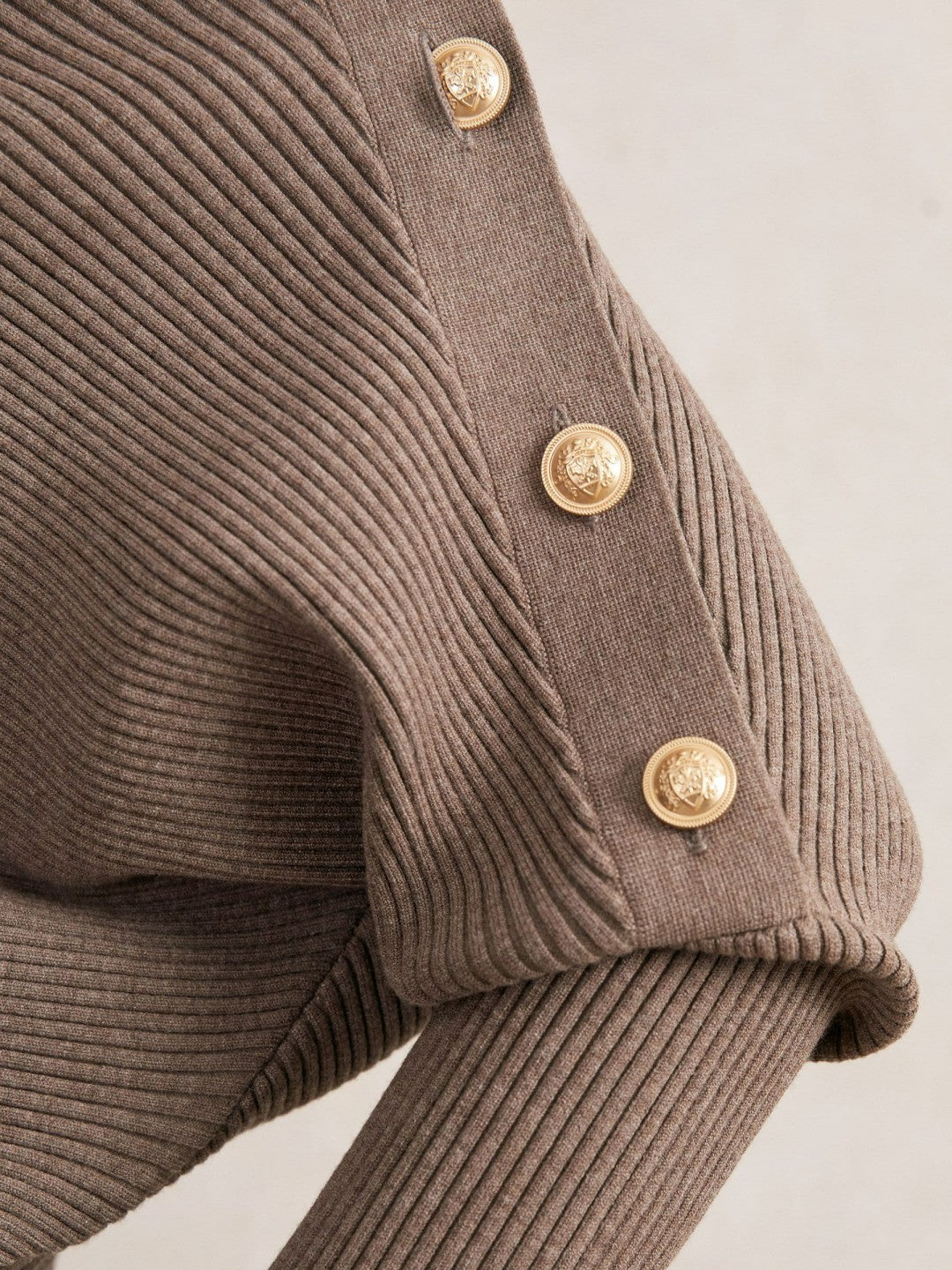 Reiss Rib-Knit Button Shawl Jumper in Taupe