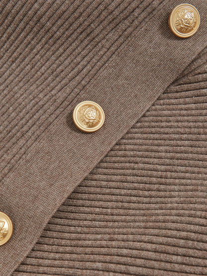 Reiss Rib-Knit Button Shawl Jumper in Taupe