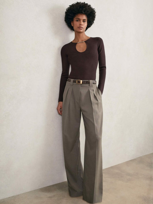 Reiss Chain-Detail Keyhole Knit Top in Plum
