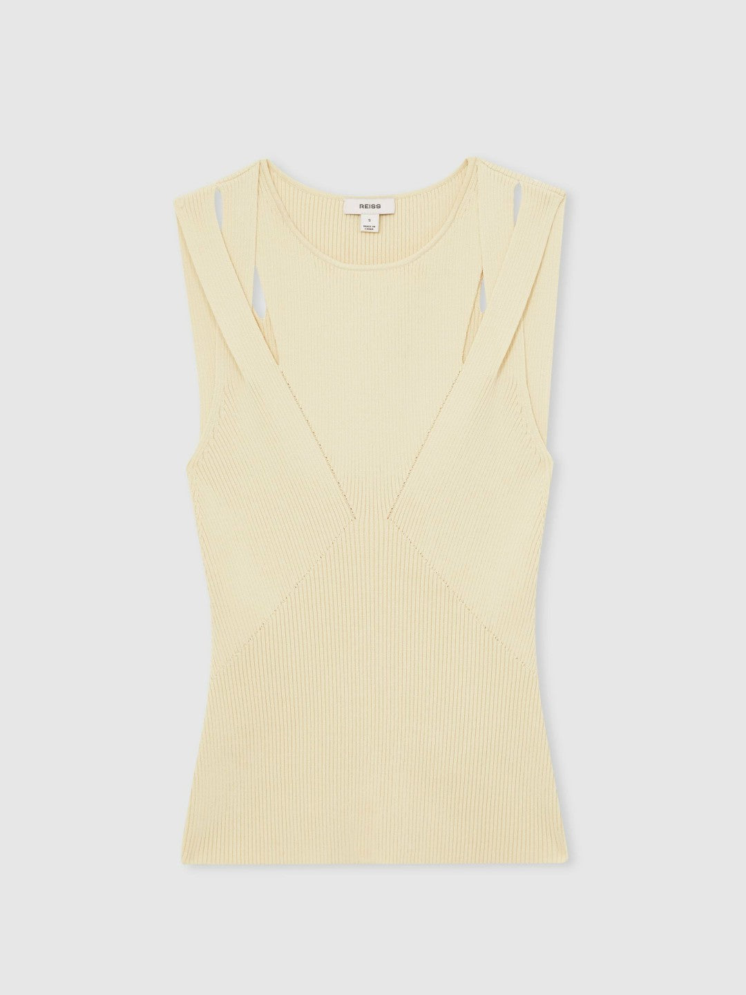 Reiss Cut-Out Rib-Knit Vest in Cream