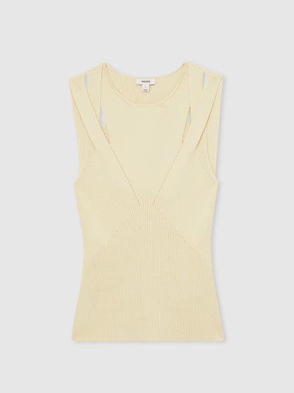Reiss Cut-Out Rib-Knit Vest in Cream