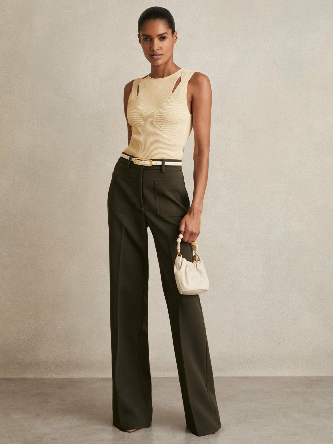 Reiss Cut-Out Rib-Knit Vest in Cream