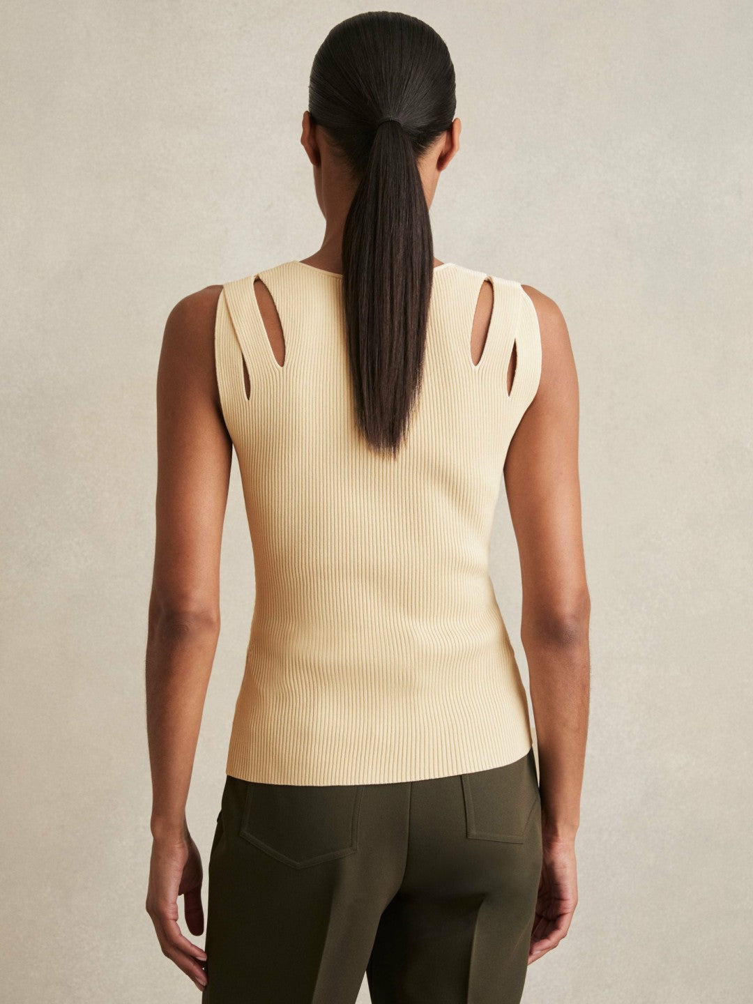 Reiss Cut-Out Rib-Knit Vest in Cream
