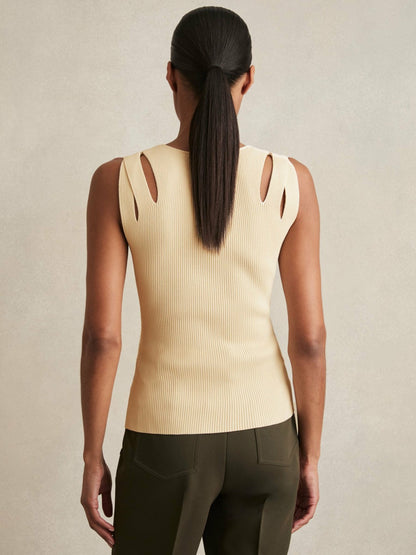 Reiss Cut-Out Rib-Knit Vest in Cream