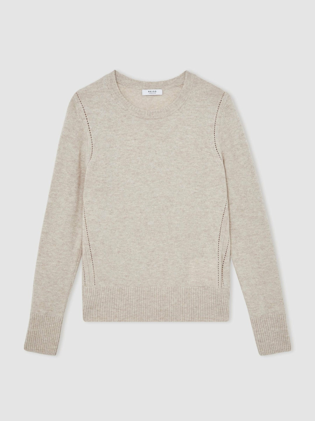 Reiss Wool-Blend Open-Stitch Jumper with Cashmere in Oatmeal Neutral