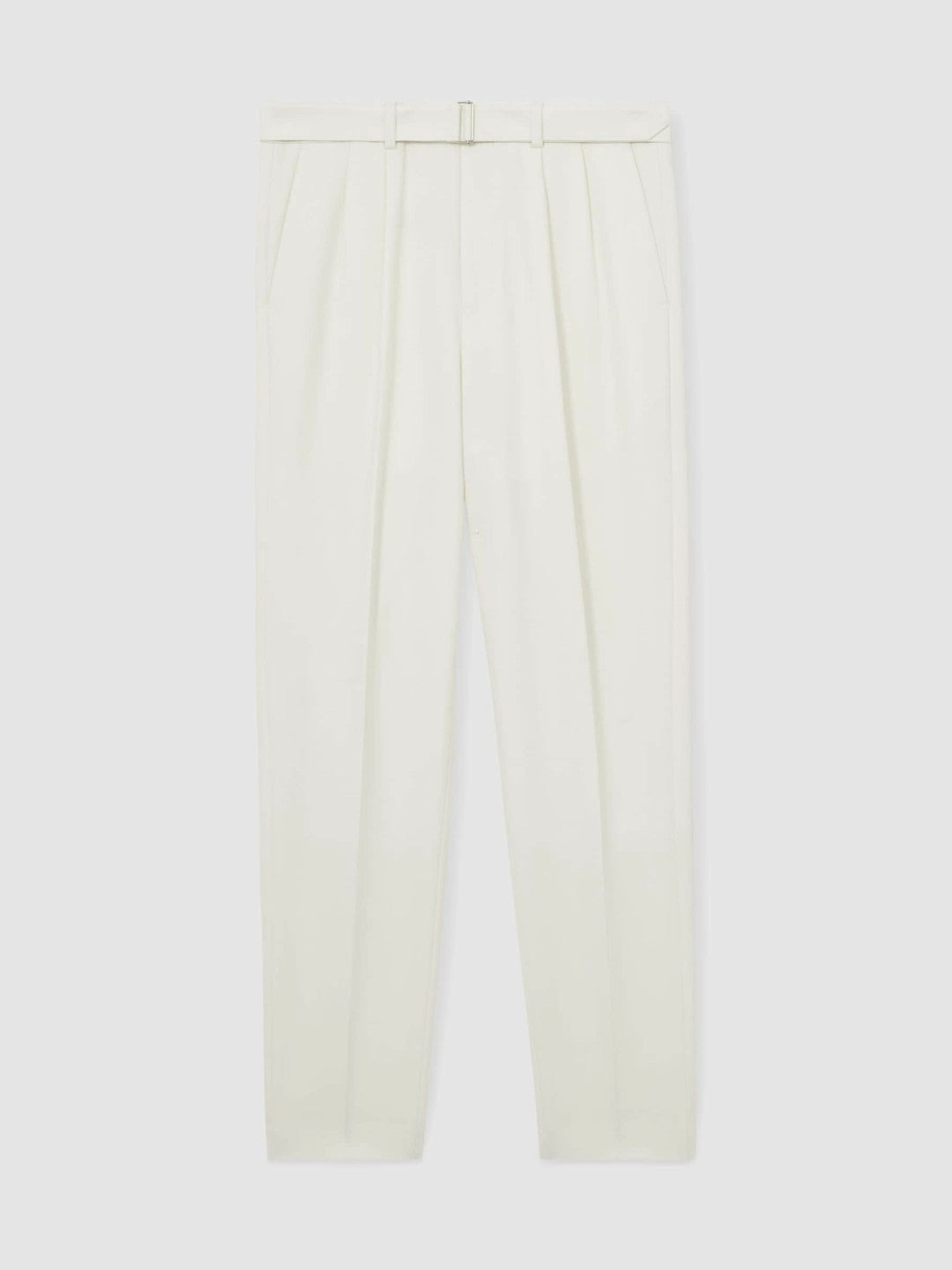 Reiss Wool-Blend Belted Pleated Trousers Regular-Fit in White