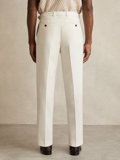 Reiss Wool-Blend Belted Pleated Trousers Regular-Fit in White