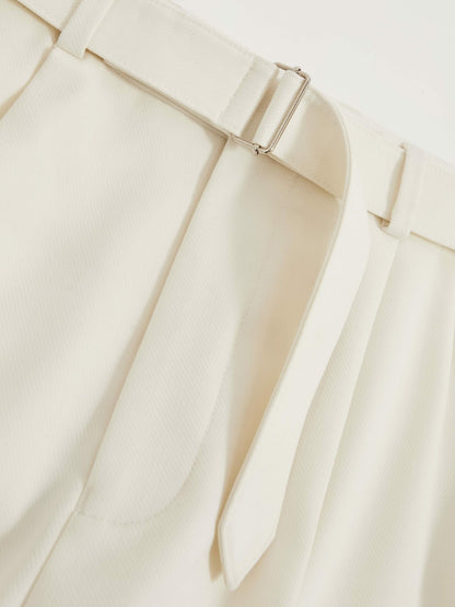 Reiss Wool-Blend Belted Pleated Trousers Regular-Fit in White