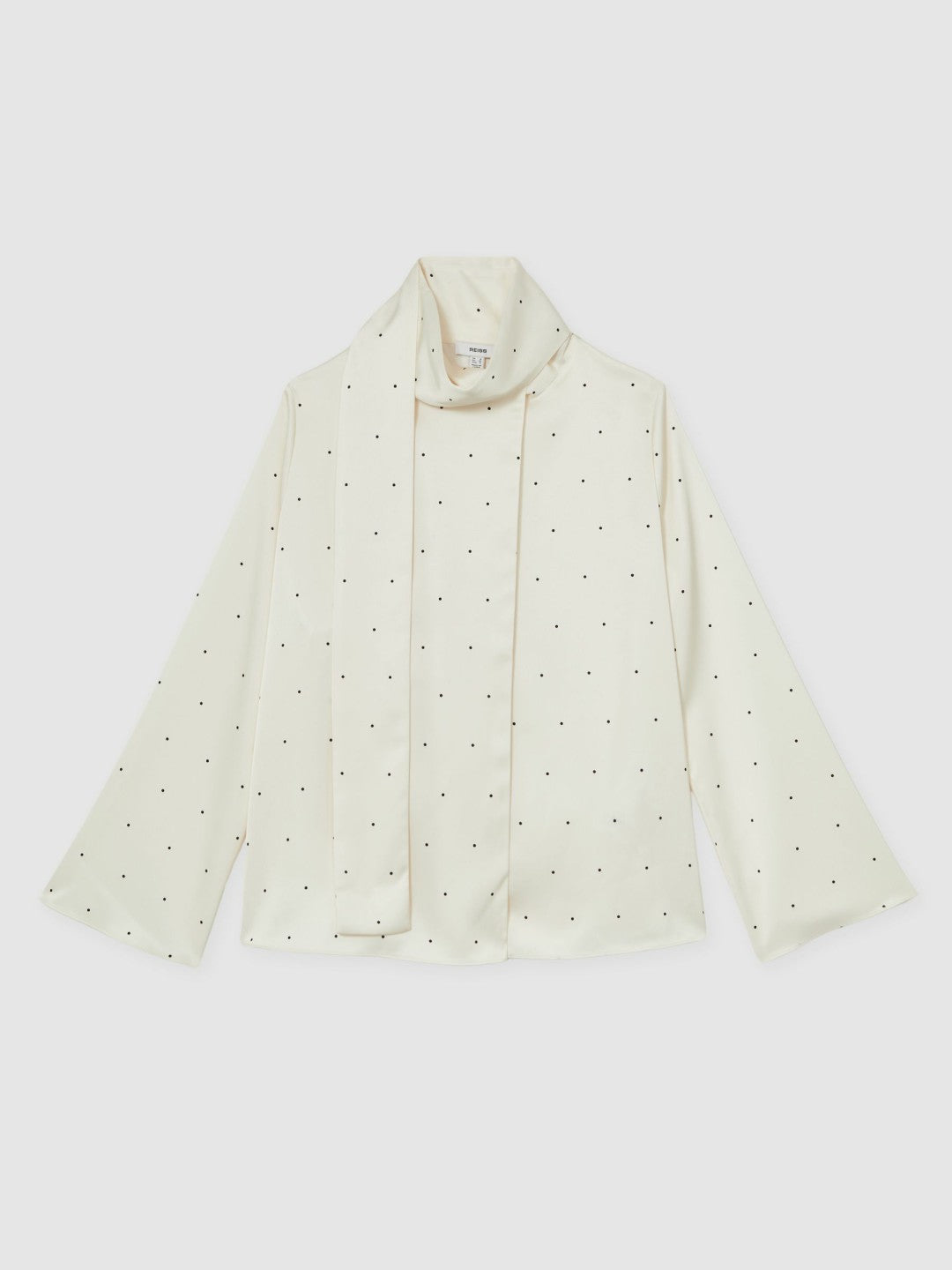 Reiss Satin Polka Dot Tie Neck Blouse in Ivory