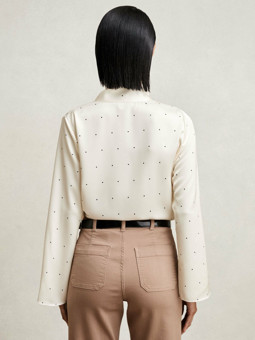 Reiss Satin Polka Dot Tie Neck Blouse in Ivory