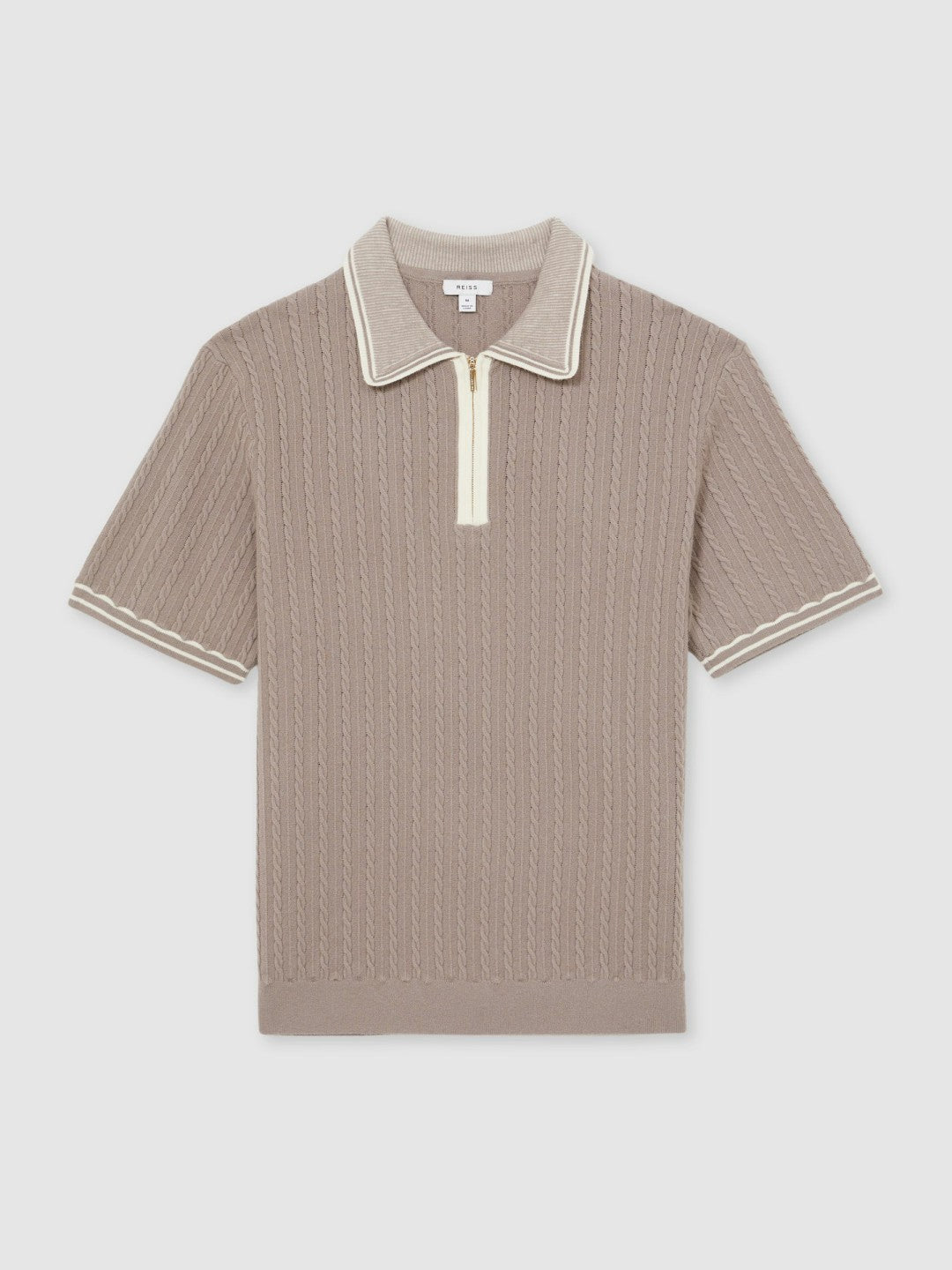 Reiss Micro-Cable Half-Zip Polo Shirt in Light Taupe Brown