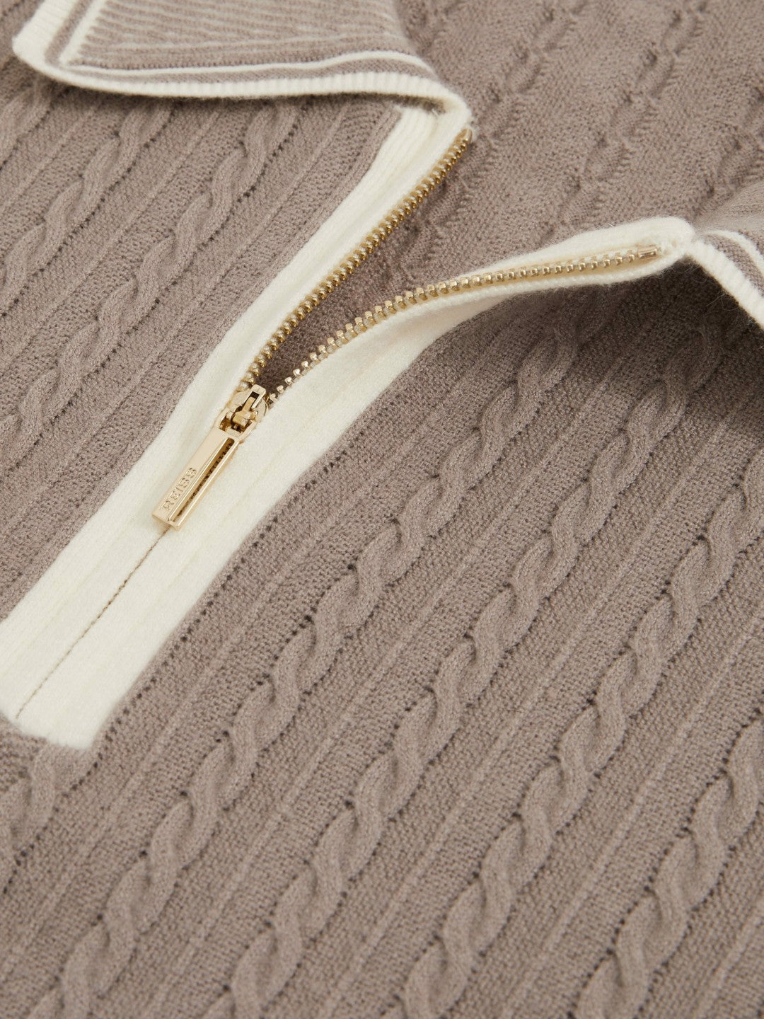 Reiss Micro-Cable Half-Zip Polo Shirt in Light Taupe Brown