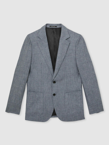 Reiss Slim Fit Single Breasted Linen Check Suit Blazer in Soft Blue