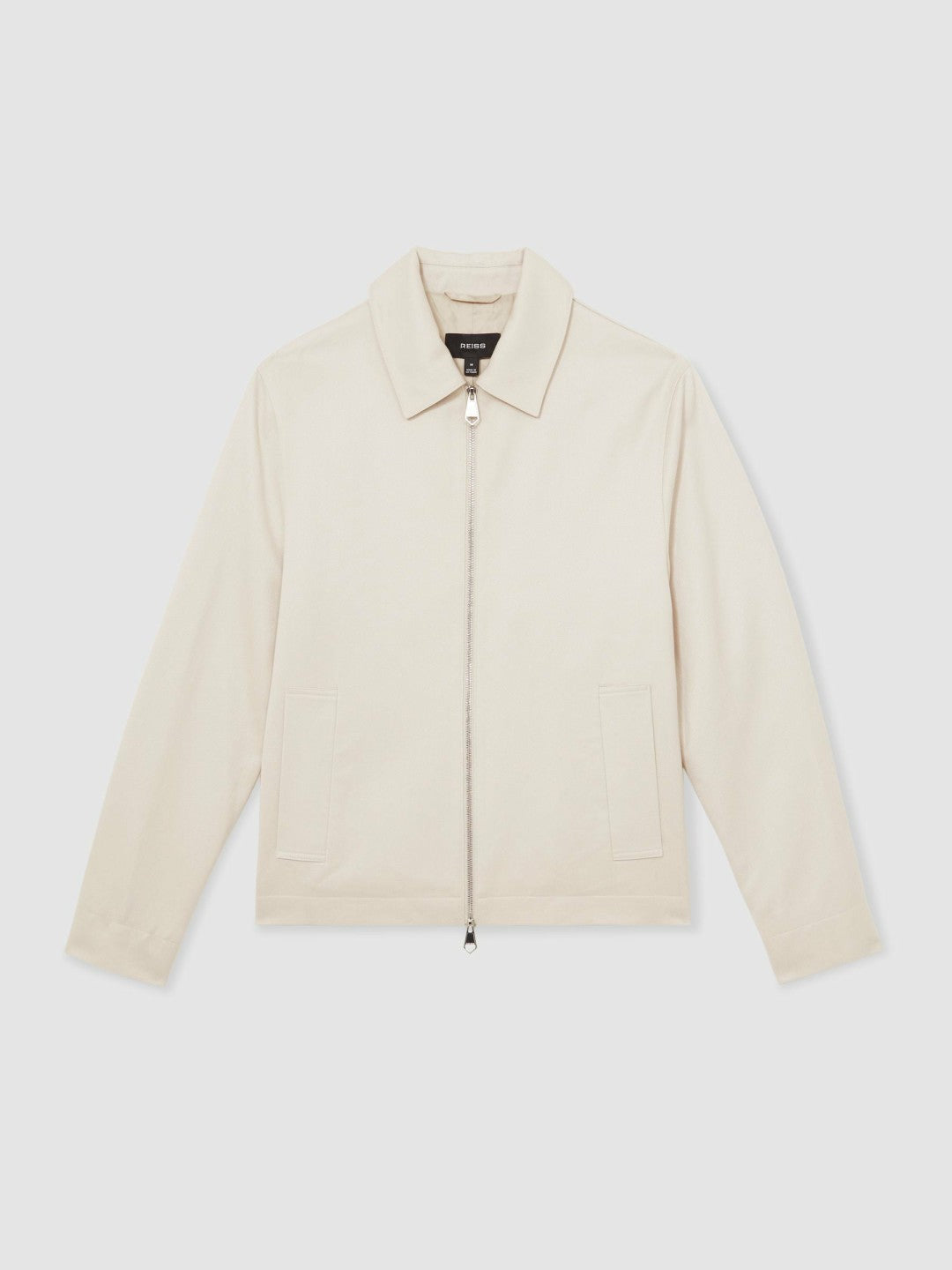 Reiss Lyocell-Cotton Zip-Through Twill Jacket in Ecru