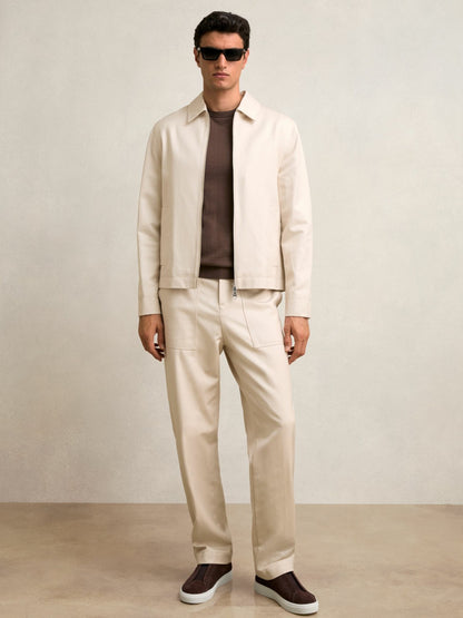 Reiss Lyocell-Cotton Zip-Through Twill Jacket in Ecru