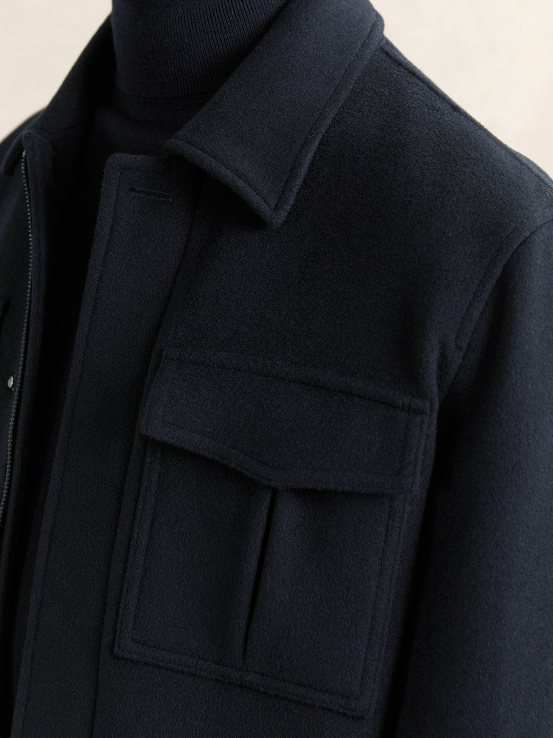 Reiss Wool Blend Twin Pocket Zipped Jacket in Navy
