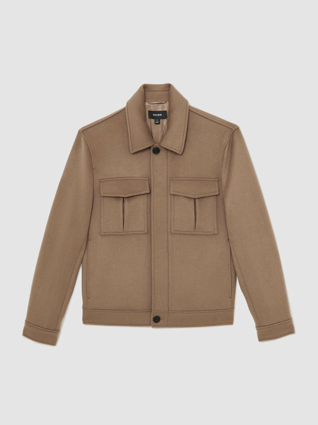 Reiss Wool Blend Twin Pocket Zipped Jacket in Dark Brown
