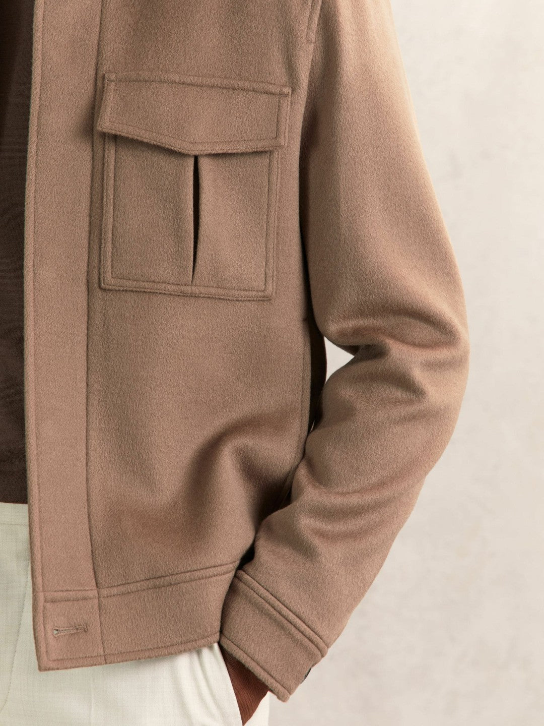 Reiss Wool Blend Twin Pocket Zipped Jacket in Dark Brown