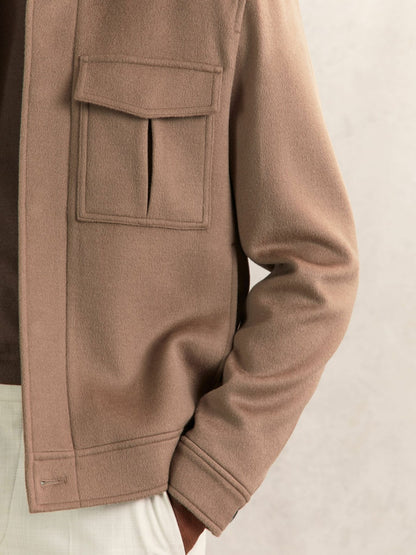 Reiss Wool Blend Twin Pocket Zipped Jacket in Dark Brown
