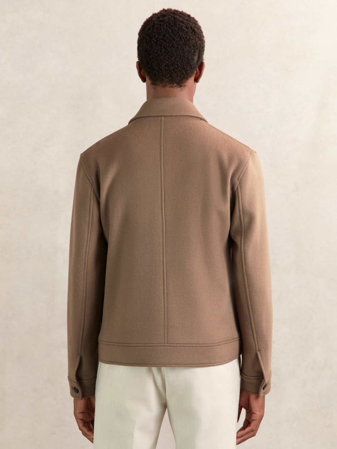 Reiss Wool Blend Twin Pocket Zipped Jacket in Dark Brown