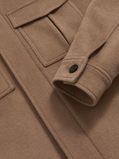 Reiss Wool Blend Twin Pocket Zipped Jacket in Dark Brown