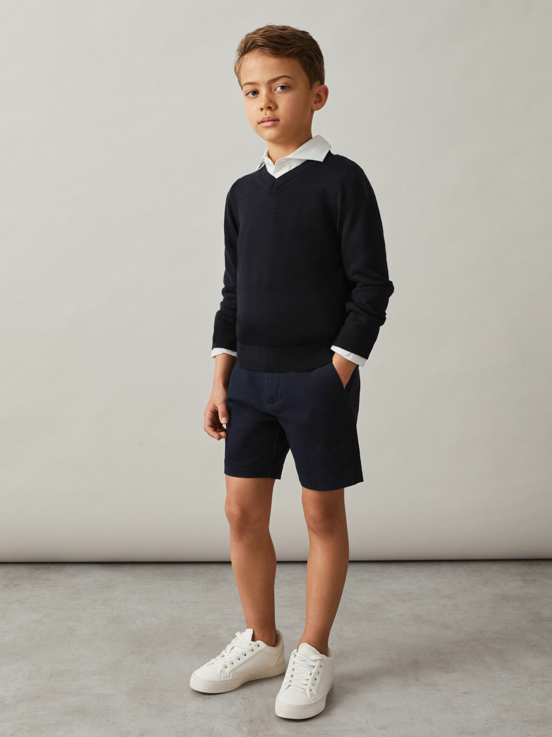 Reiss 9-13 yrs Cotton Chino Shorts with Stretch in Navy