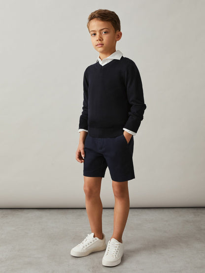 Reiss 9-13 yrs Cotton Chino Shorts with Stretch in Navy