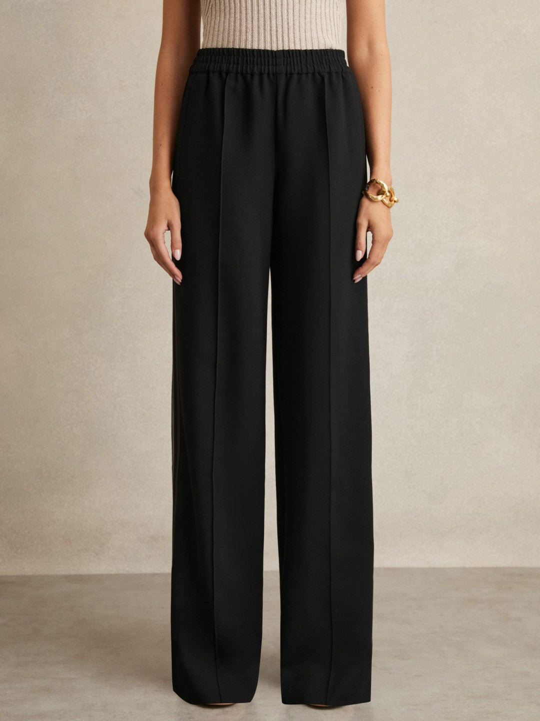 Reiss Side-Stripe Wide-Leg Trousers in Black