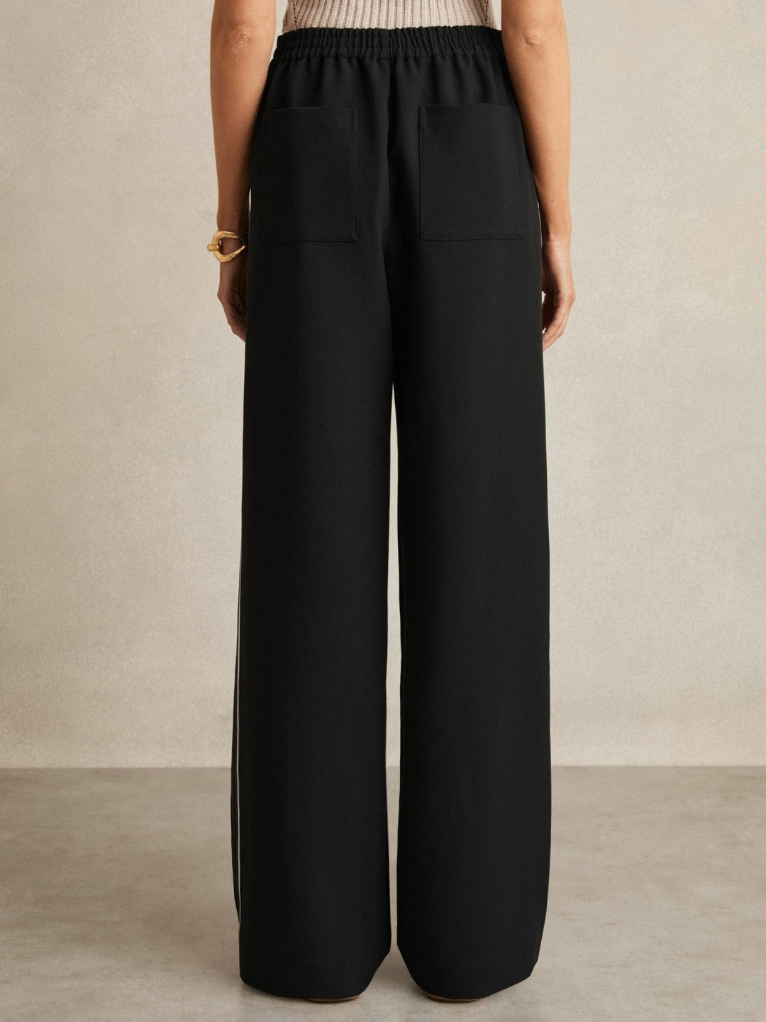 Reiss Side-Stripe Wide-Leg Trousers in Black