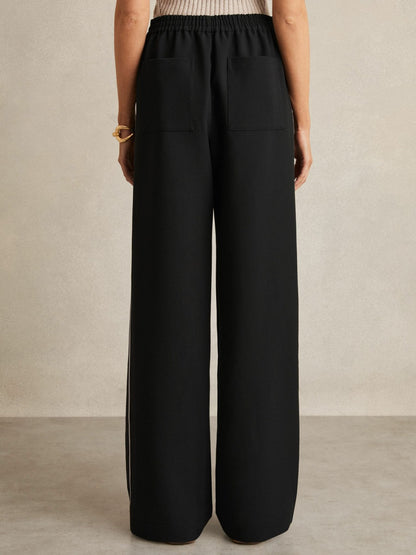 Reiss Side-Stripe Wide-Leg Trousers in Black