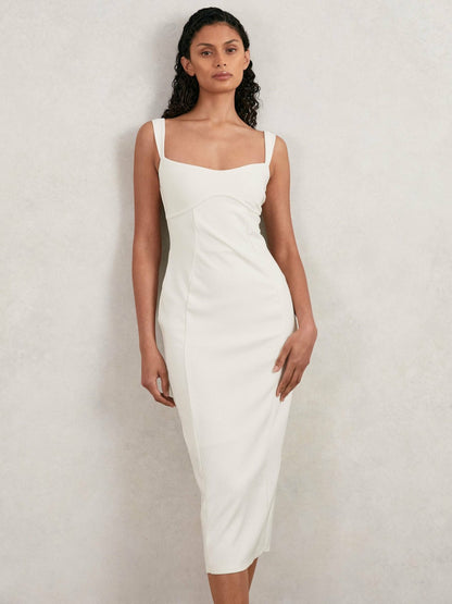 Reiss Good American Scuba Crystal Midi Dress in White