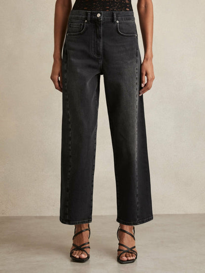 Reiss Petite Barrel-Leg Seam Jeans in Washed Grey