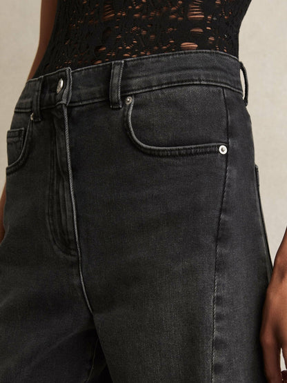 Reiss Petite Barrel-Leg Seam Jeans in Washed Grey
