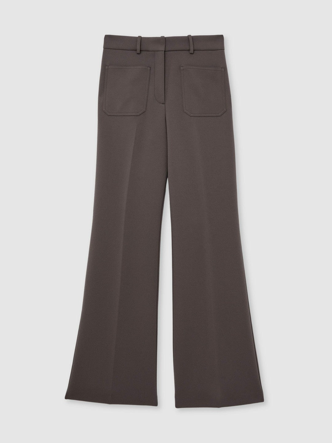 Reiss Petite Twill Patch-Pocket Flared Trousers in Mauve Neutral