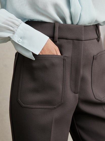 Reiss Petite Twill Patch-Pocket Flared Trousers in Mauve Neutral