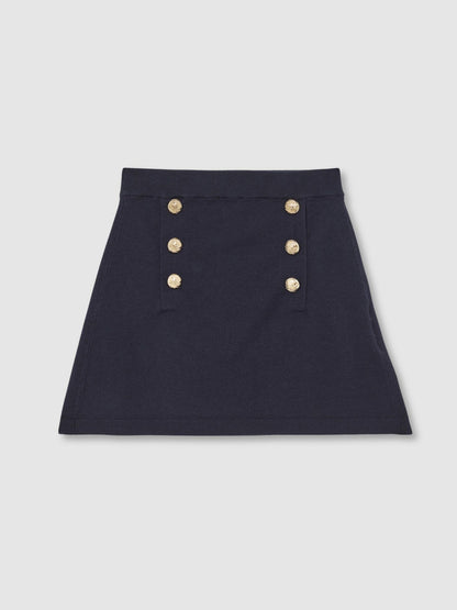 Reiss 13-14 yrs Knitted Button-Detail A-Line Skirt in Navy