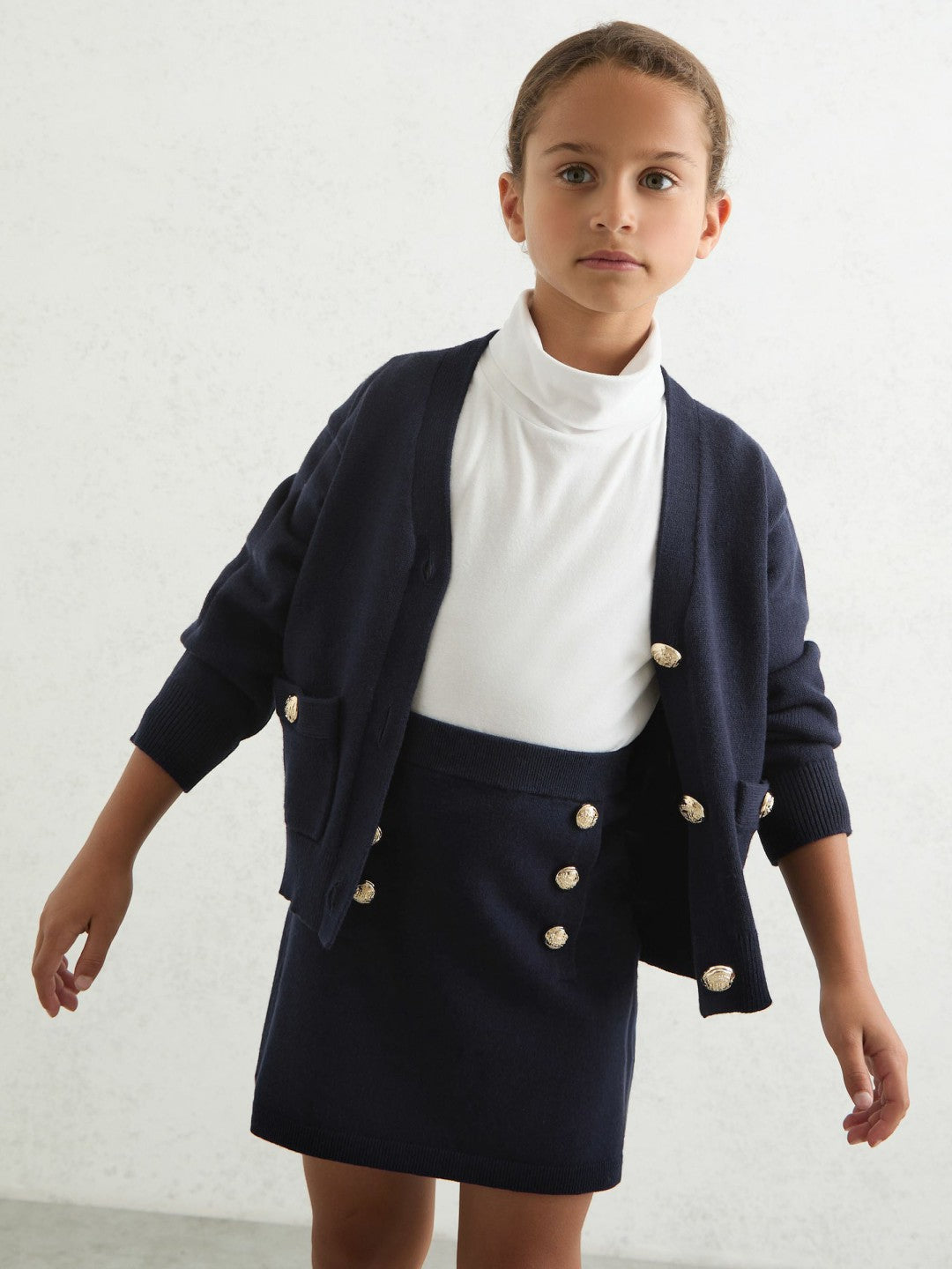 Reiss 13-14 yrs Knitted Button-Detail A-Line Skirt in Navy