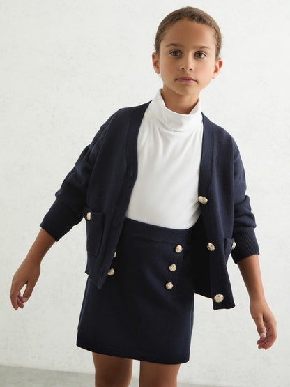 Reiss 13-14 yrs Knitted Button-Detail A-Line Skirt in Navy