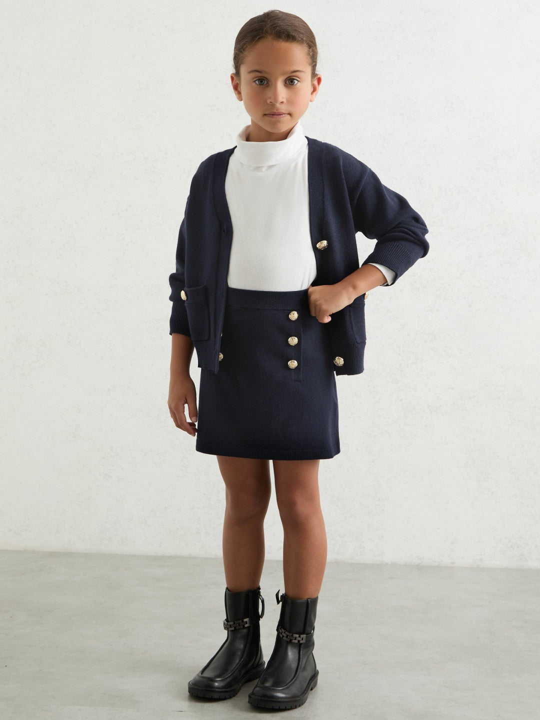Reiss 13-14 yrs Knitted Button-Detail A-Line Skirt in Navy